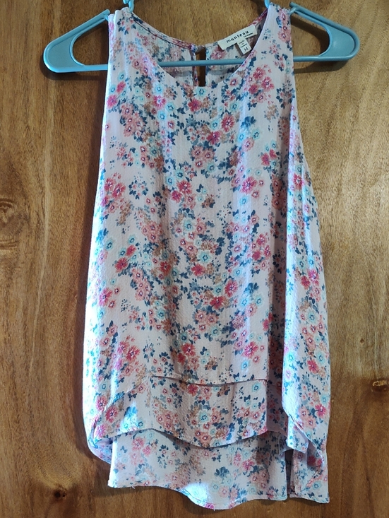 Monteau Los Angeles Tops - Monteau Los Angeles Layered Sleeveless Blouse Blush Pink Aqua Ditsy Floral Med